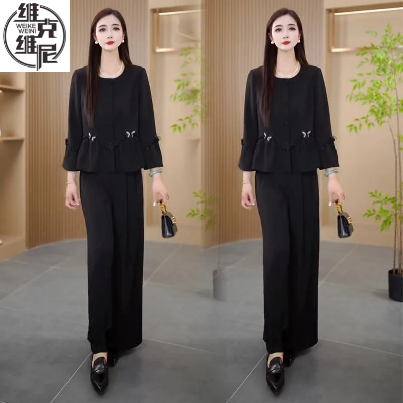 时尚阔腿裤套装女春2025年春夏季新款洋气裙摆上衣气质端庄两件套