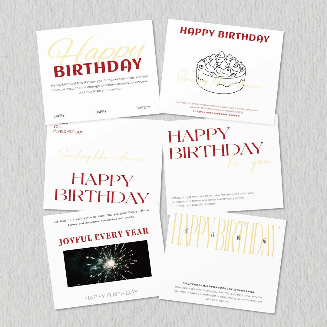 生日快乐贺卡生日英文卡片花店花束祝福简约卡片礼物ins鲜花卡片
