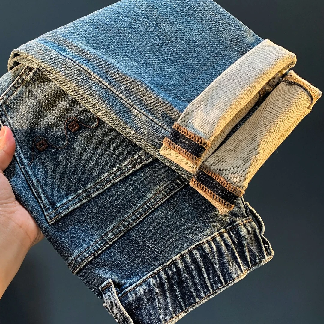 MERCUTON姆尔丘顿水洗蓝牛仔裤男春秋季潮流宽松直筒裤休闲长裤子