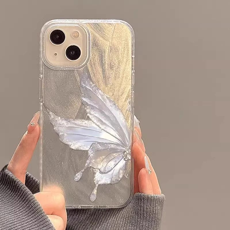 蝴蝶适用苹果16promax手机壳新款轻奢带支架小清新防摔小17promax