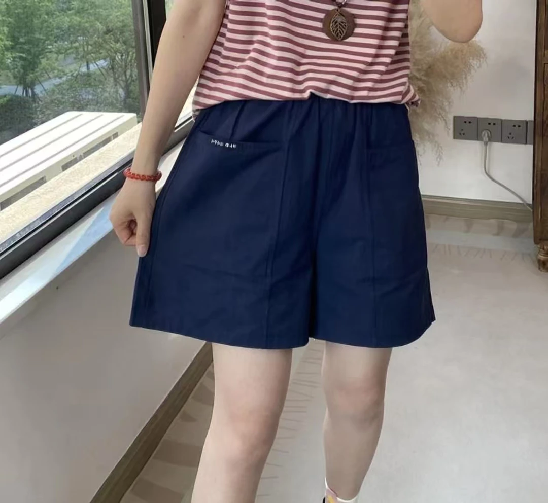 夏季高腰短裤薄款棉轻薄女短裤简约工装显瘦五分裤高弹松紧腰