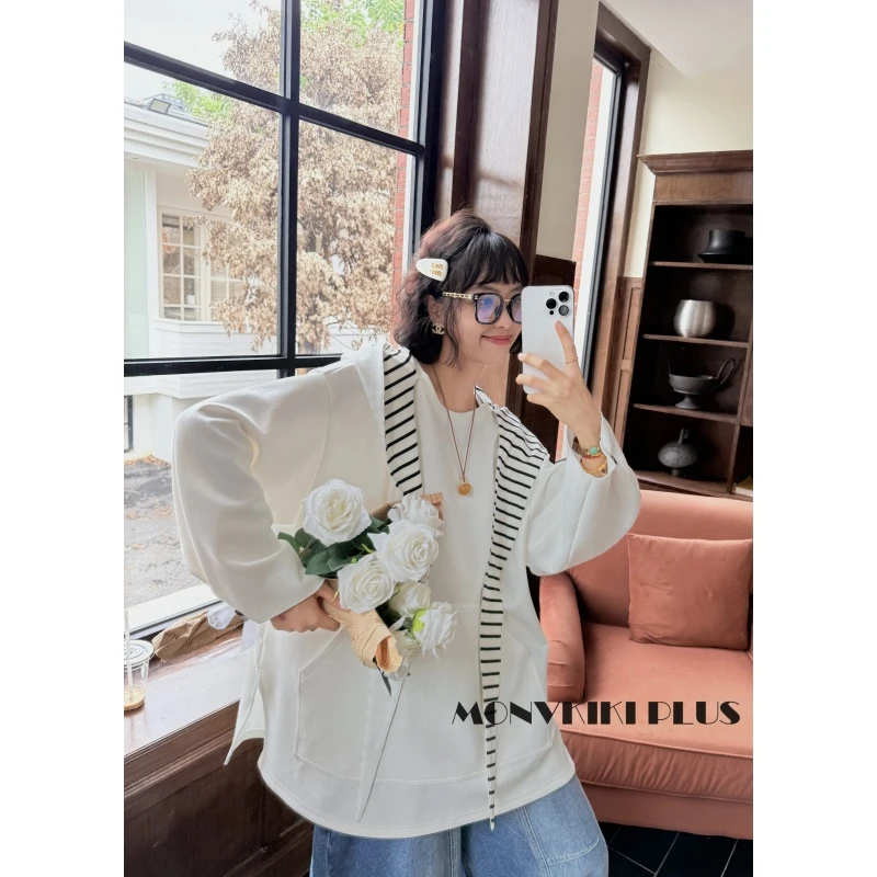 MoNvKiKiPlus2“风写信“大码微胖72棉宽松百搭显瘦连帽上衣#1631