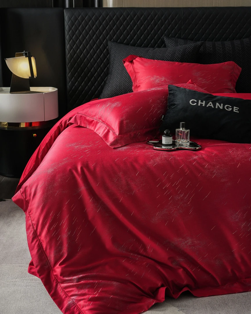 【流星】天丝棉色织四件套轻奢高级感婚庆四件套红色结婚四件套