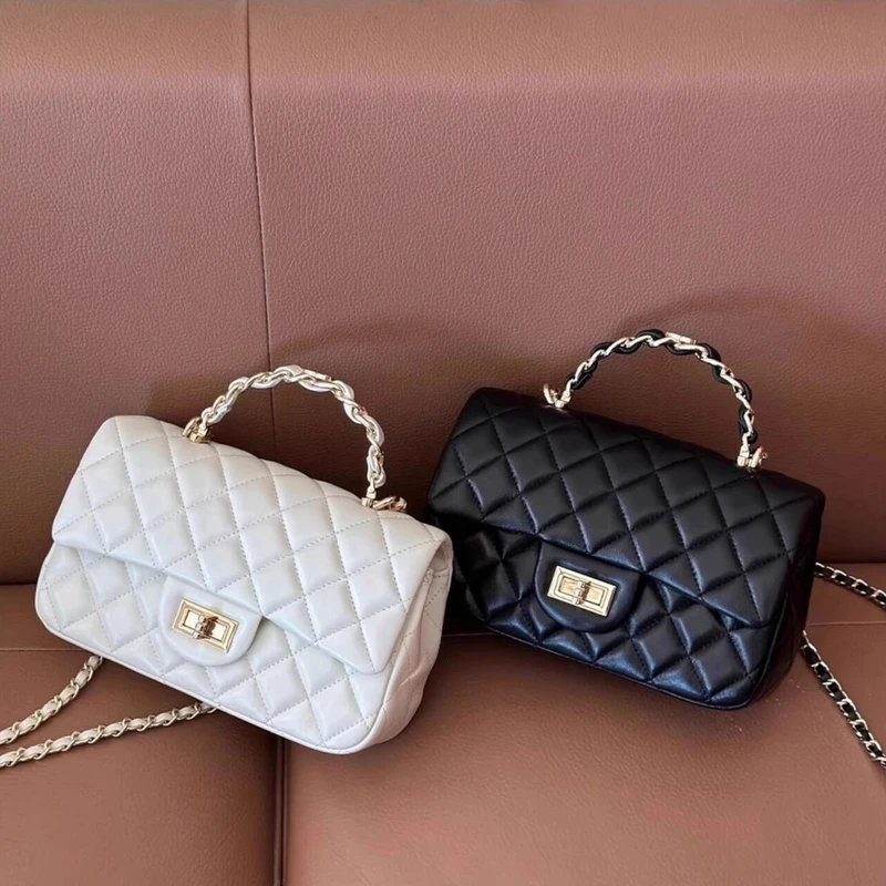 小香风真皮菱格链条包女手提包高级感2025新款百搭单肩斜挎小方包