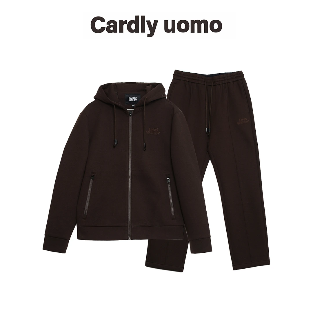 CARDLY秋季连帽刺绣字母拉链修身男套装轻奢高端休闲运动青年男装