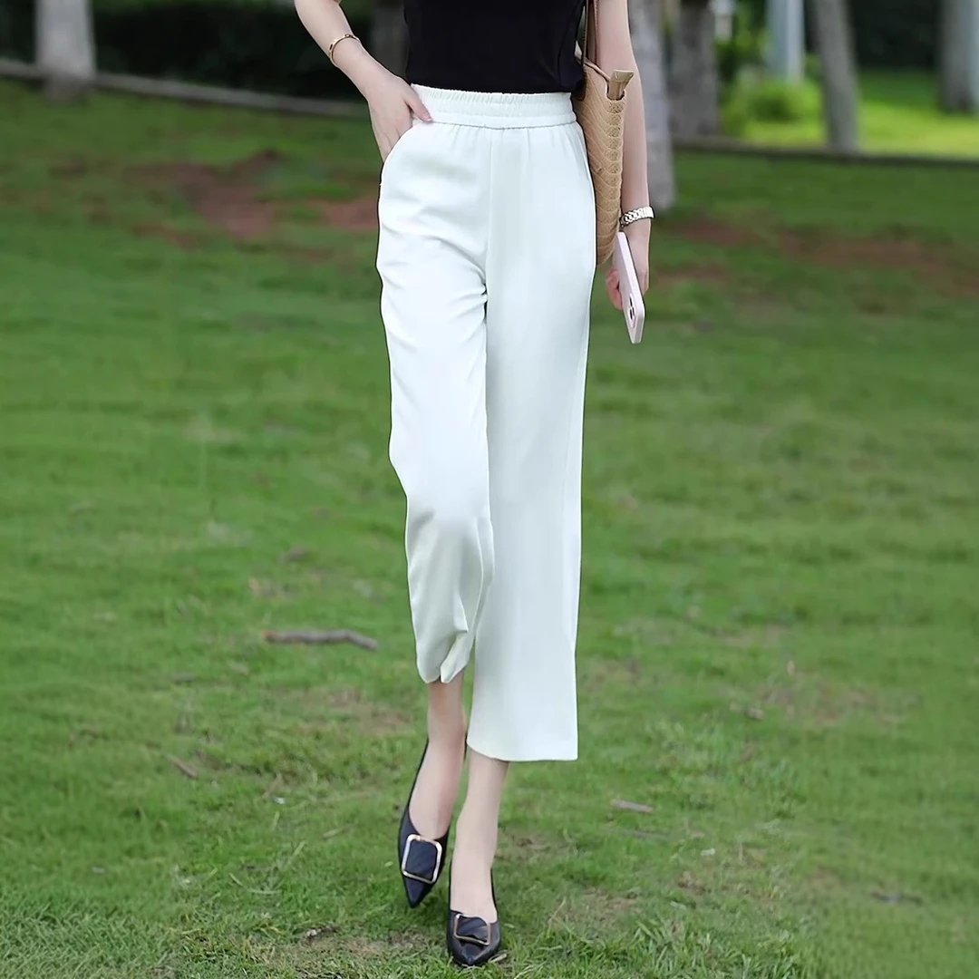 白色阔腿裤女夏季薄款2025新款凉凉裤高腰显瘦气质妈妈直筒休闲裤