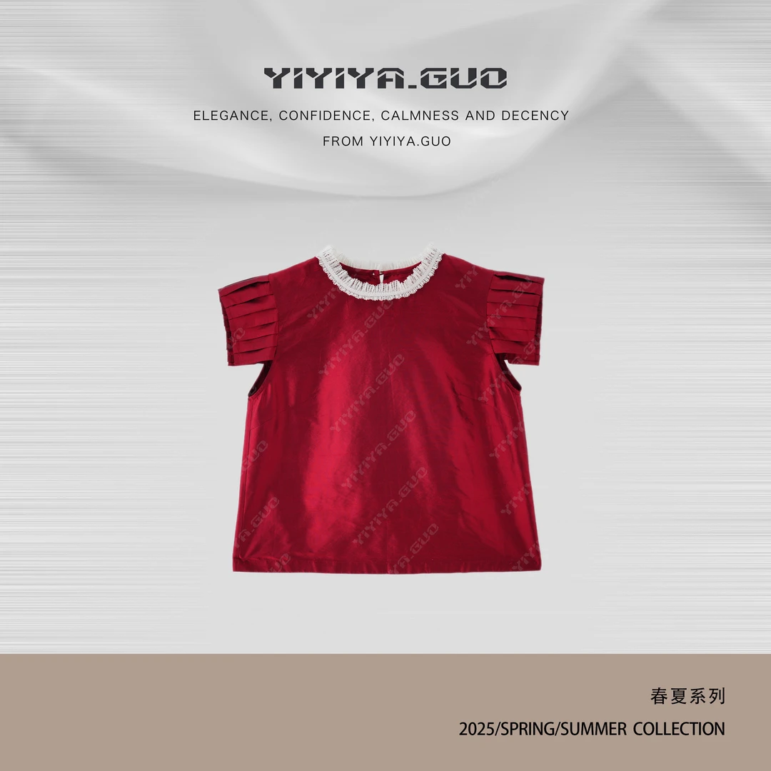 yiyiya.Guo艺艺吖【双宫绸·朱砂】夏季轻薄短袖上衣2187SS52