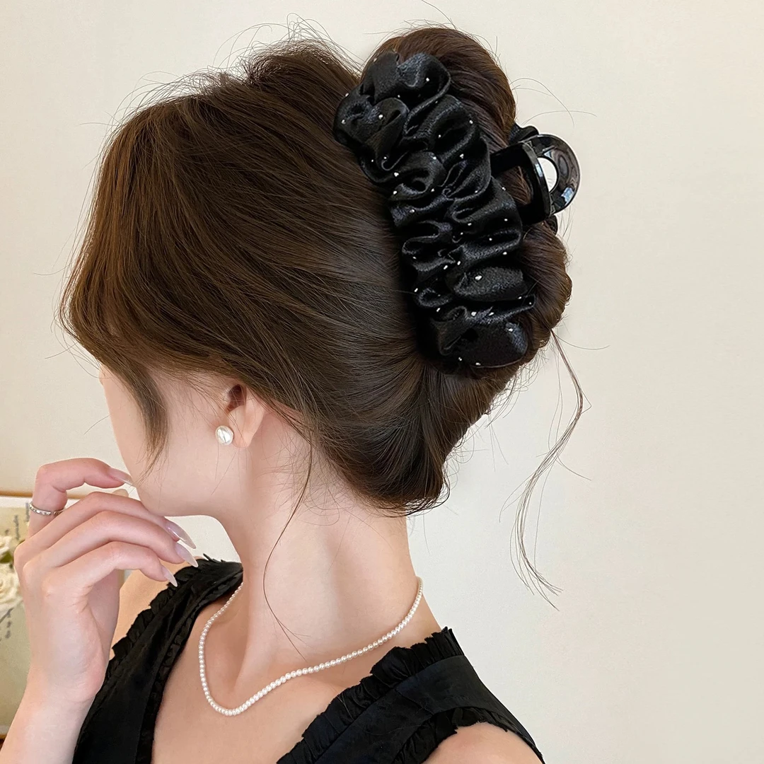 波点褶皱云朵抓夹女高级感2025新款发量大鲨鱼夹后脑勺发夹发饰夏