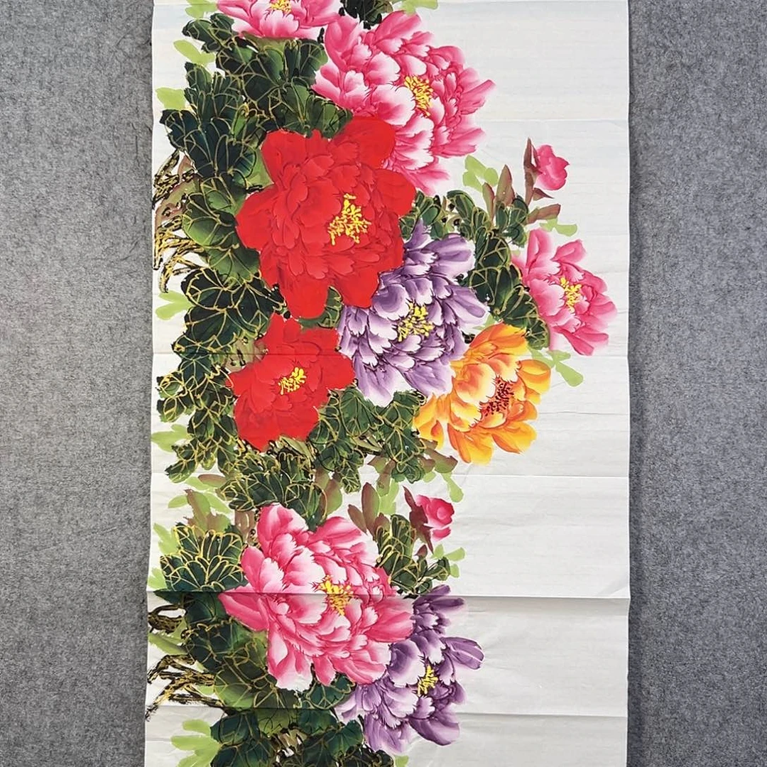 国画655 牡丹之花之叶的颜色与花色