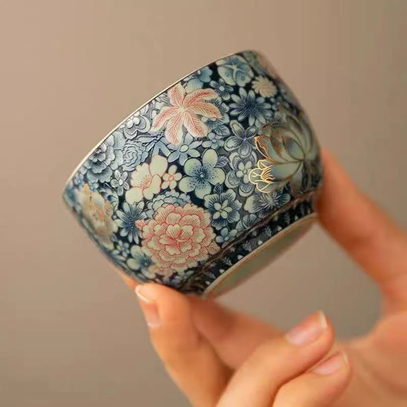 京隆堂掐丝牡丹直口主人杯100ml中式高档简约创意茶具茶道复古