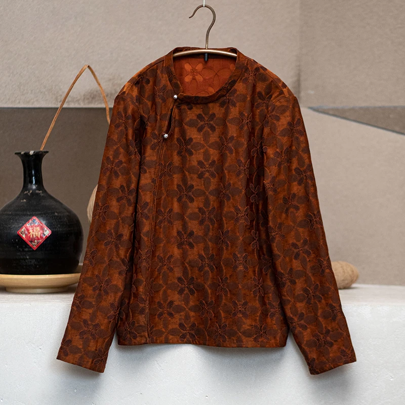 youyuansu/幽元素原创女装长袖时尚复古中式立领提花上衣