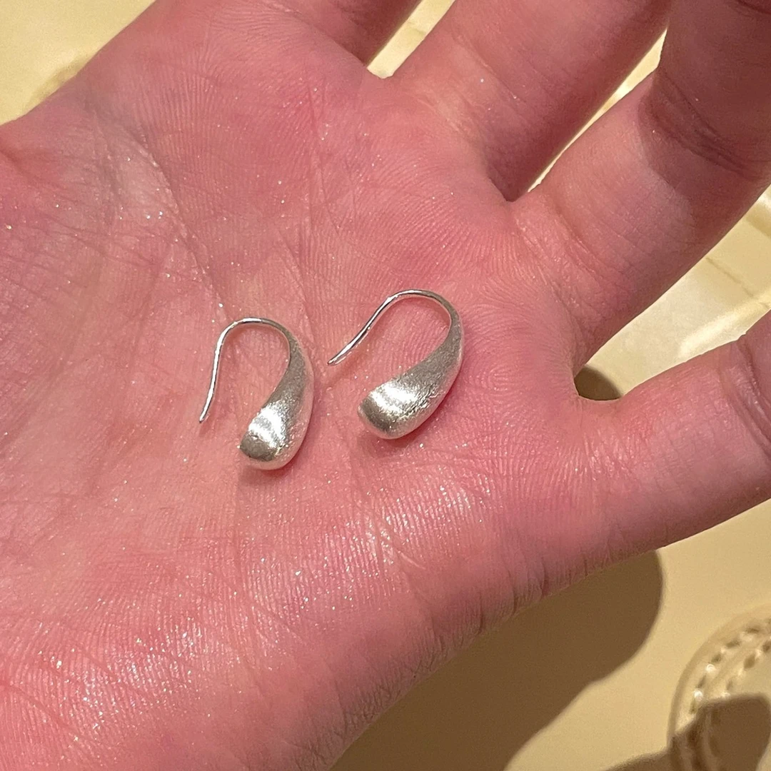 足银耳饰 999纯银拉丝哑光水滴耳环女高级感耳饰耳钩睡觉免摘耳钉