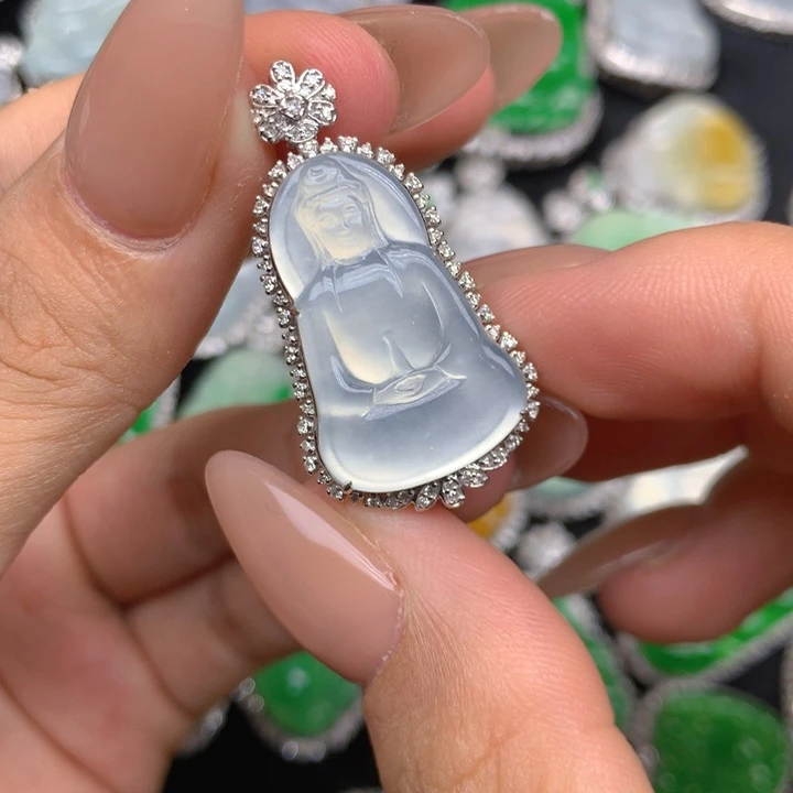 翡翠18K金镶嵌吊坠(不含链)