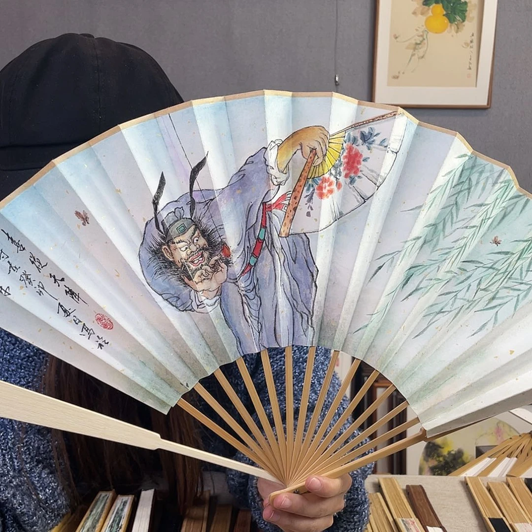 国画10寸玉竹-纯手绘-文玩扇骨（默认粘好）