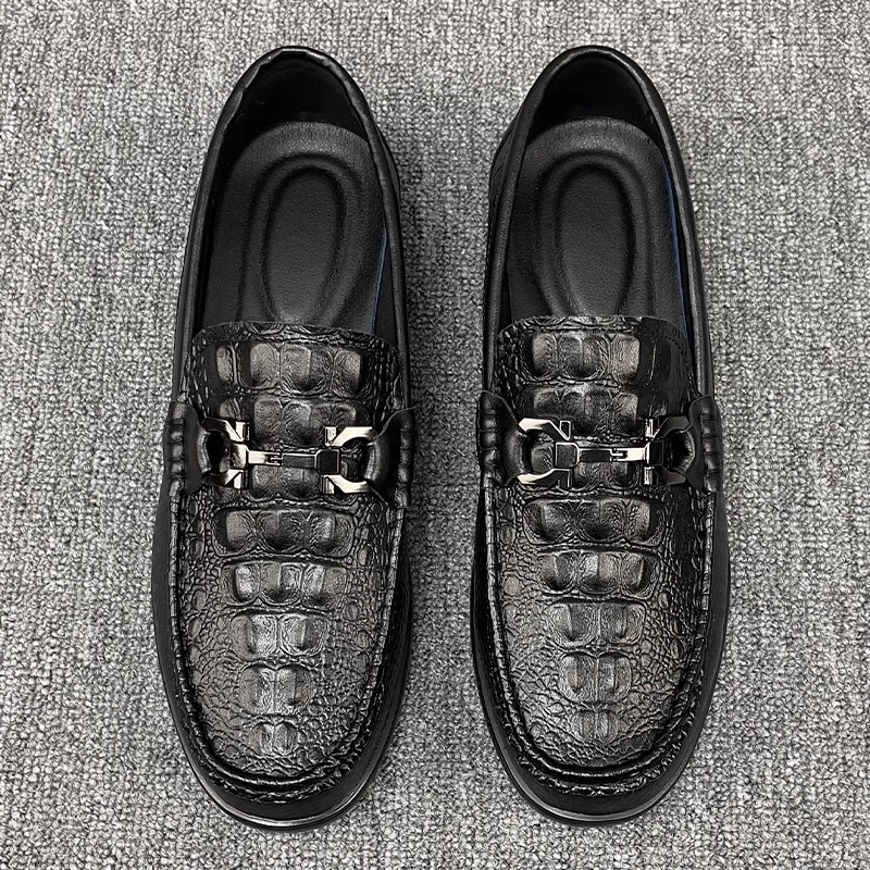 2025新款皮鞋男款软底商务休闲一脚蹬懒人乐福鞋英伦风纹鳄鱼男鞋
