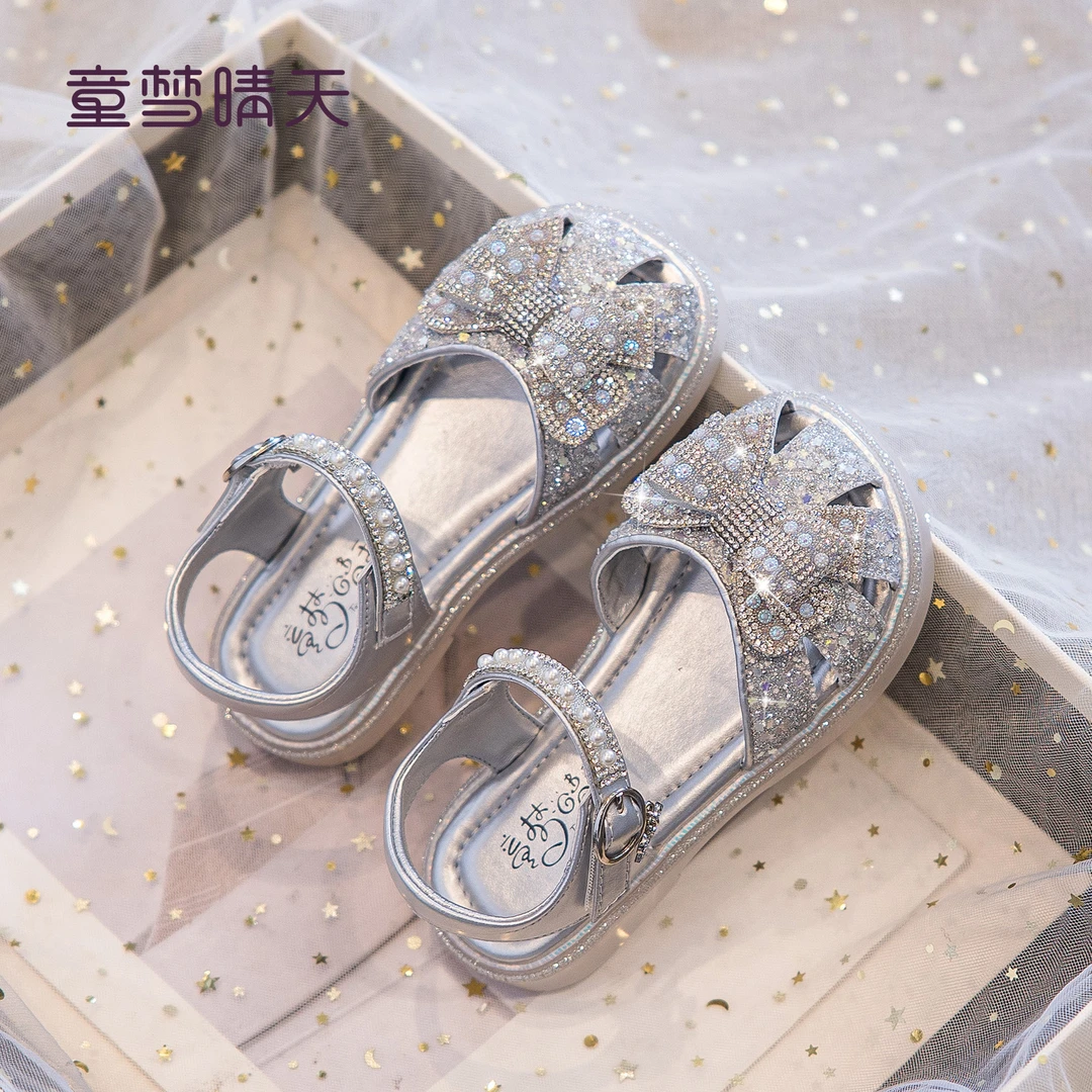 童梦晴天儿童公主鞋春夏2025新款艾莎鞋子女童包头凉鞋女宝水晶鞋