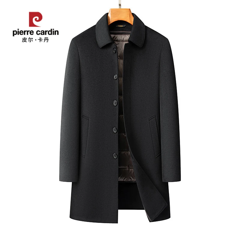 皮尔卡丹2025新款爸爸冬装羊毛呢羽绒外套冬季保暖中老年中长款羽