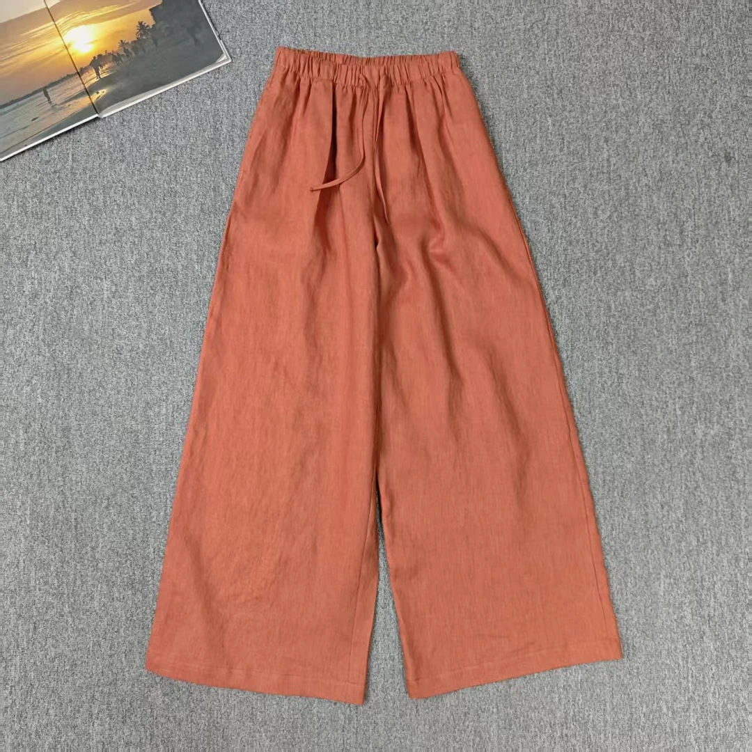 84403余小鱼【橘子味】橘色纯色松紧腰抽绳百搭阔腿九分休闲裤女装