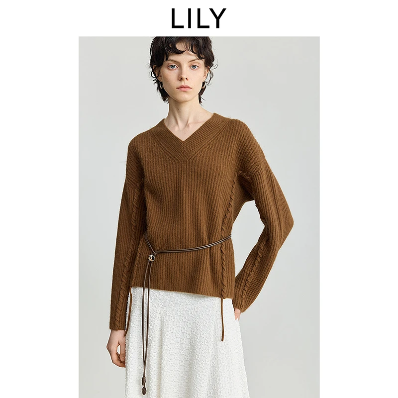LILY2025冬新款羊毛兔毛混纺复古可露丽加厚针织衫女125439TK966