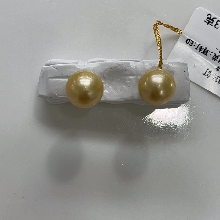 银S925镶嵌海水珍珠耳饰金珠9-10mm 12号
