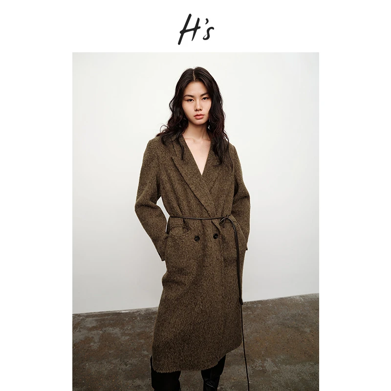 【商场同款】HS苏力羊驼毛呢大衣女24冬新款秀场外套132412108019