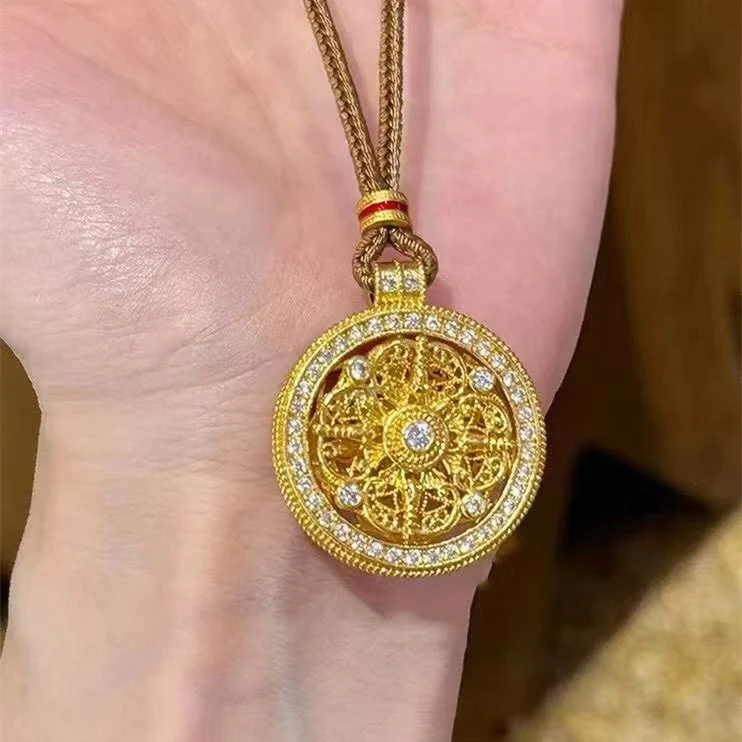 吊坠足银 990韦雪同款国风金刚杵时来运转罗盘吊坠高档编绳项链