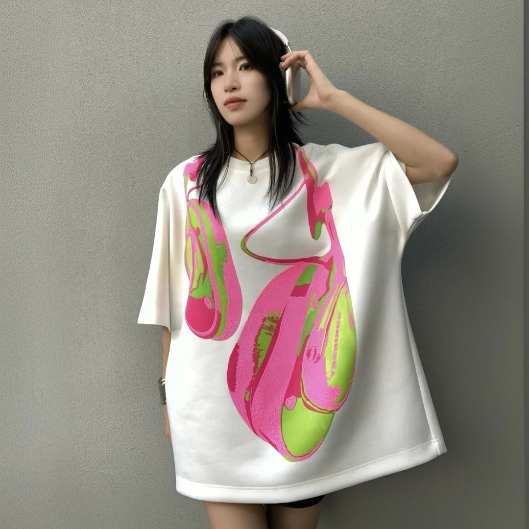 SUNINSKY多巴胺创意耳机立体印花宽松显瘦时尚休情侣圆领