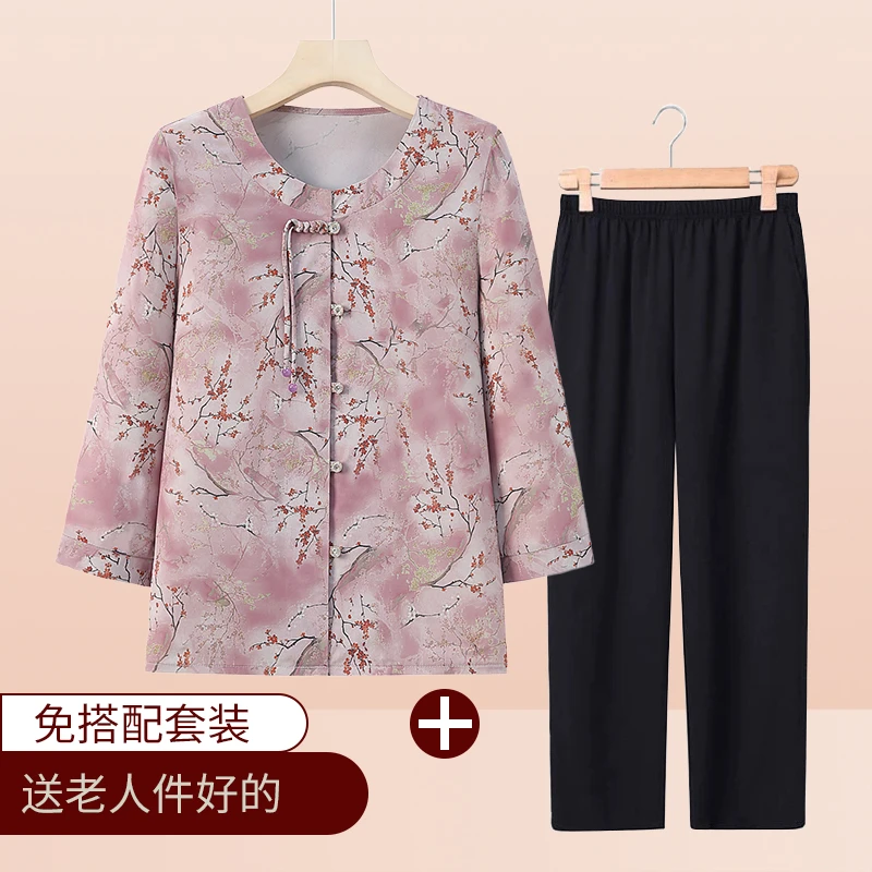 新品夏装中老年人女国风两件套洋气奶奶装夏季中袖套装爆款妈妈装