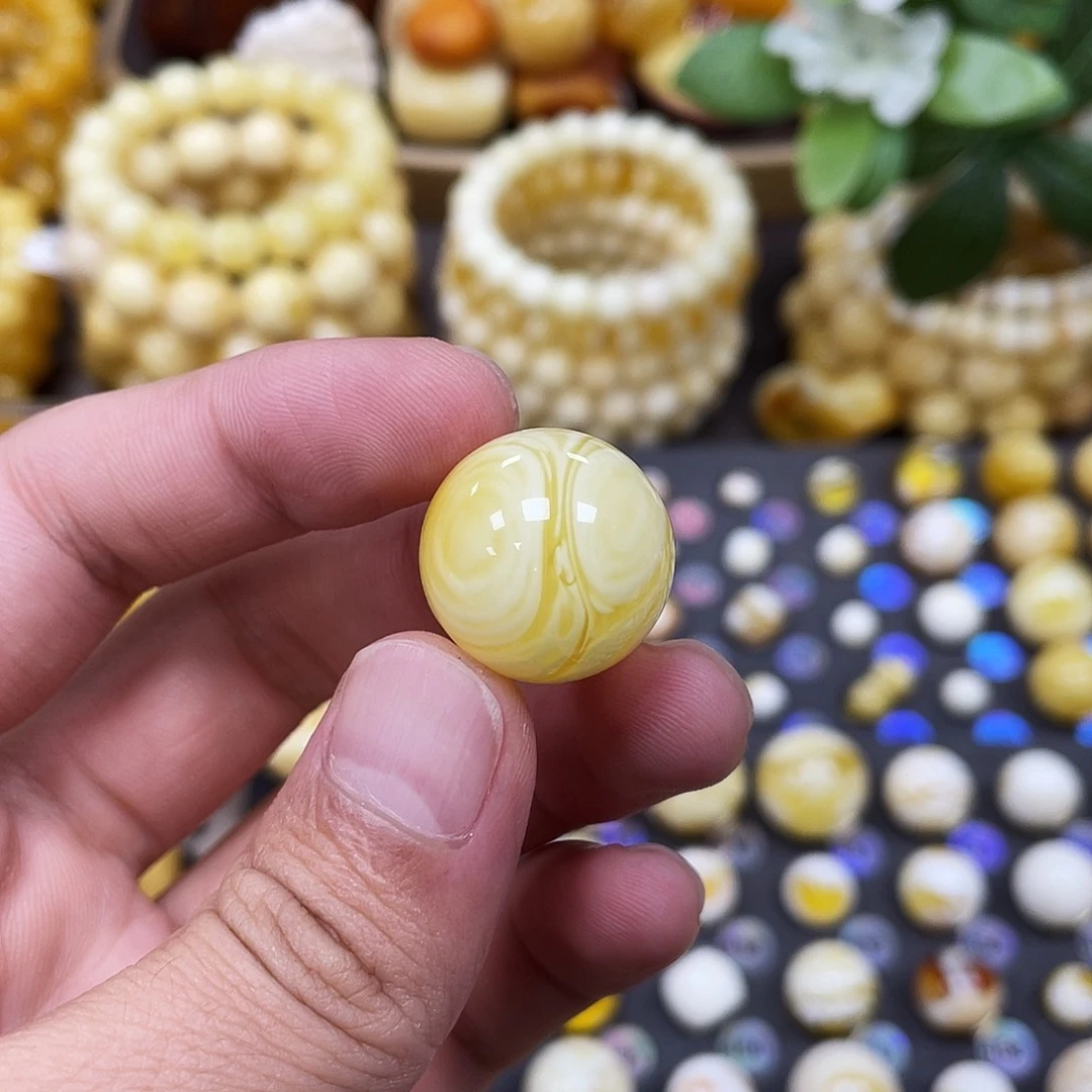 未镶嵌蜜蜡珠宝奇石19.8mm金白天眼拉丝款｜圆珠·段掌柜