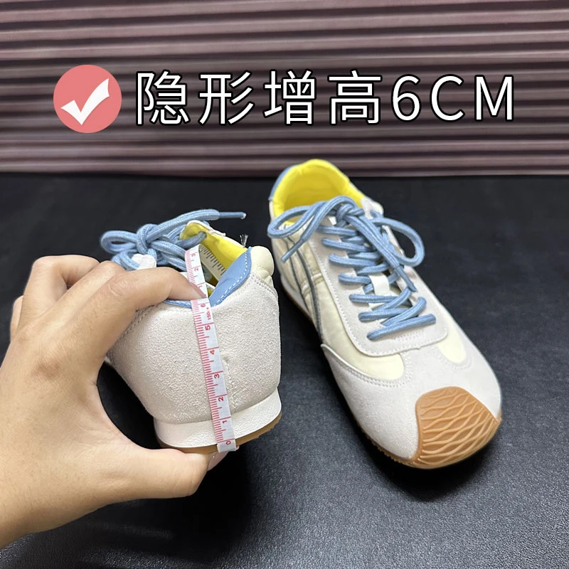 内增高芭蕾德训鞋女复古丑萌拼色阿甘鞋软底矮子乐休闲系带运动鞋