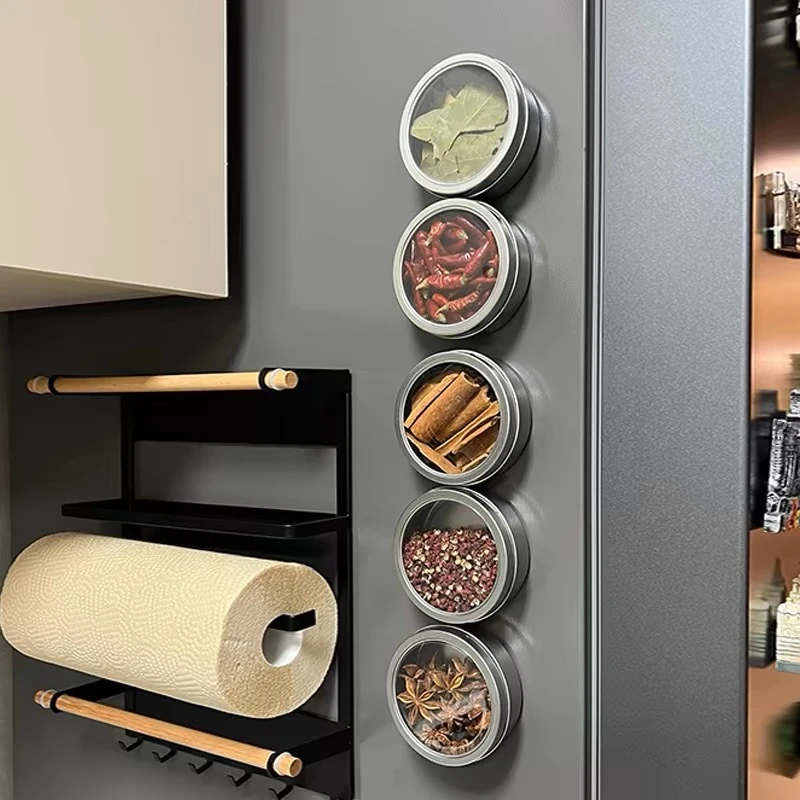 轻奢磁吸调料盒厨房防潮香料罐八角大料收纳盒家用透明香料密封罐