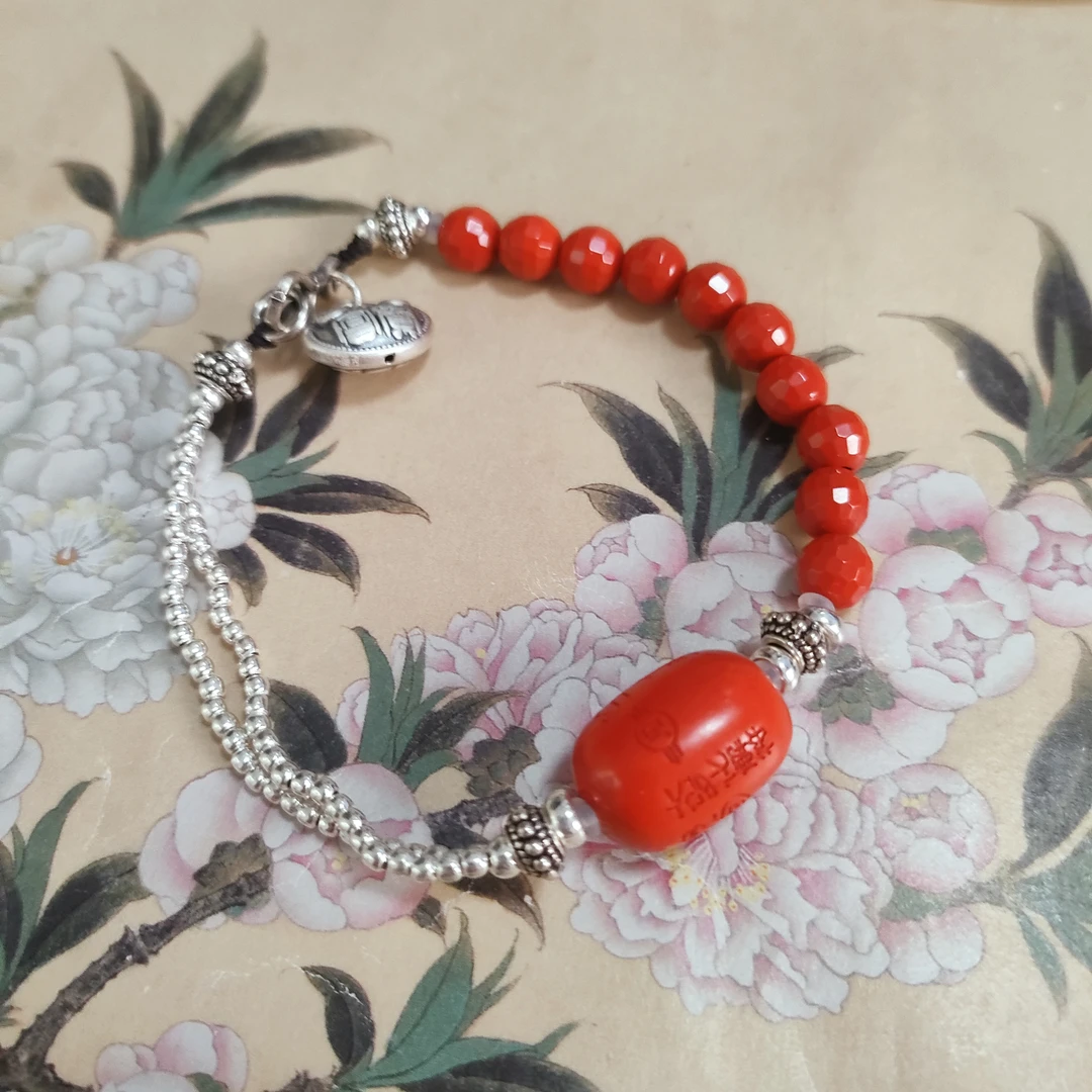 含辰砂工艺品高含量保真朱砂化岁设计手链s925银(备注手围)