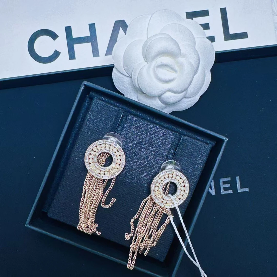 95新 Chanel/香奈儿 柚礼中古/香奈儿圆盘流苏耳钉NXP