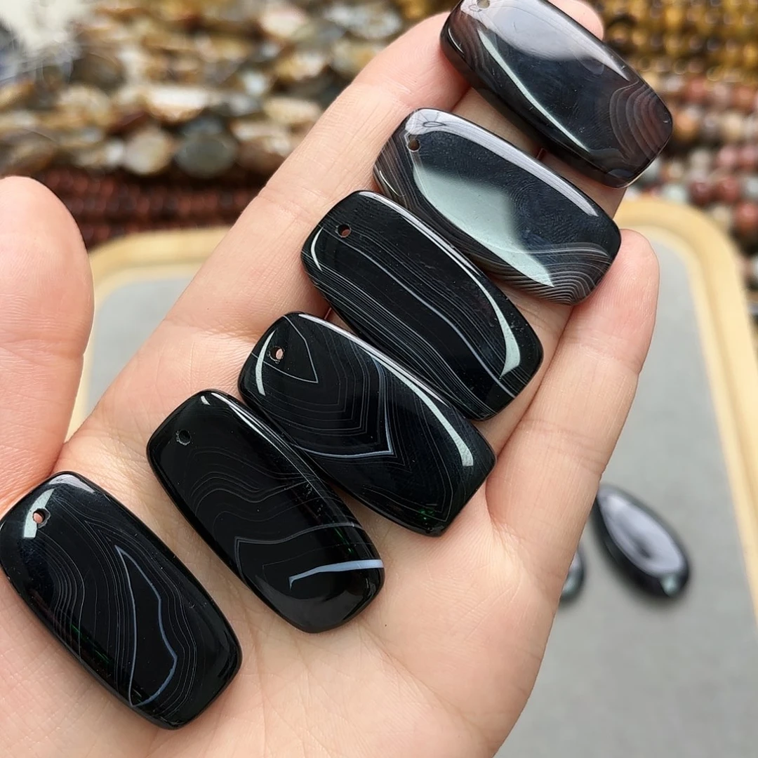 未镶嵌玛瑙/玉髓珠宝半成品20×40黑条纹玛牌一颗