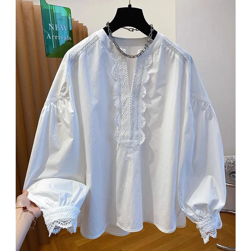 欧洲站高端2025春季新款女装高级感穿搭白色蕾丝花边衬衫上衣欧货