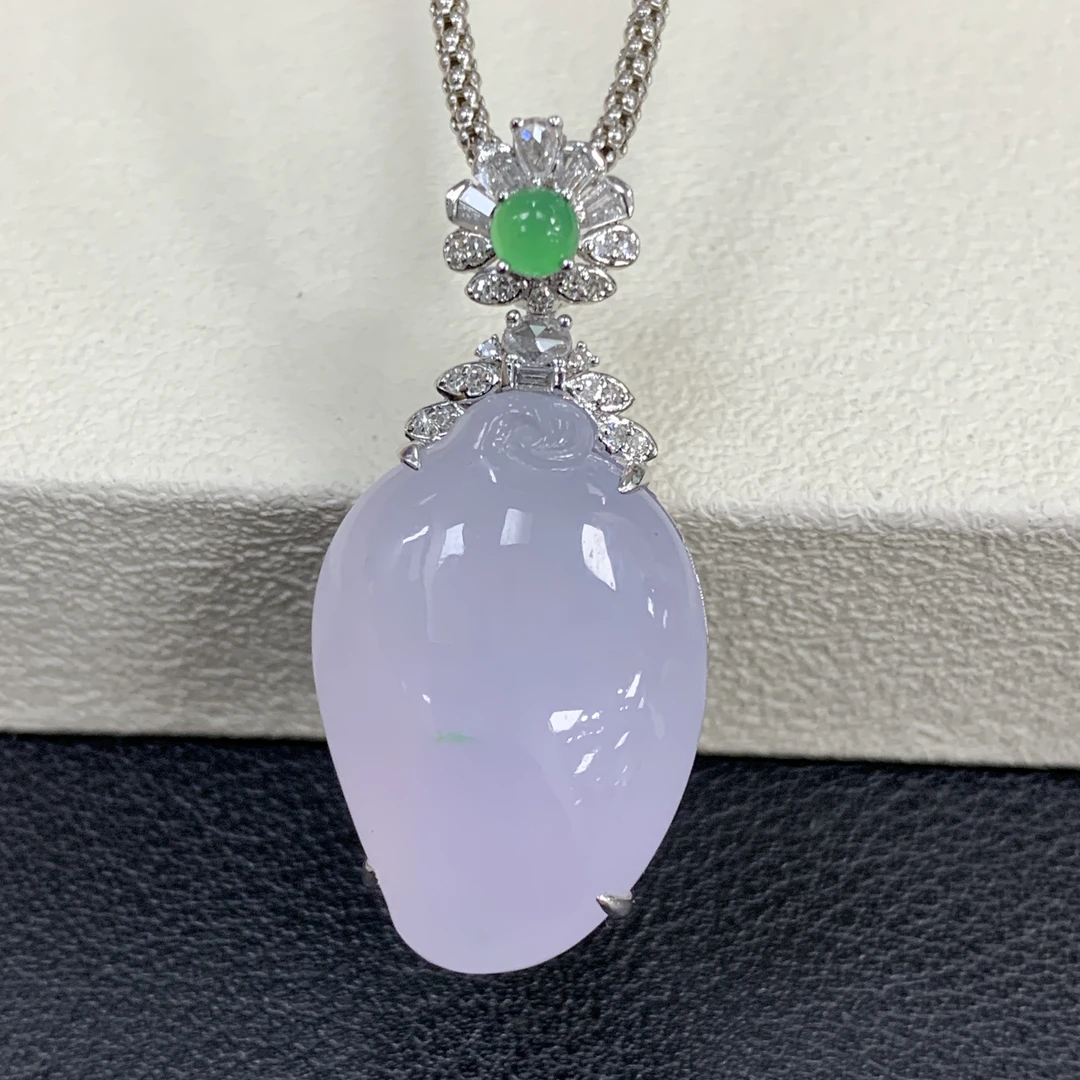 实拍冰胶紫罗兰仙气飘飘桃子翡翠玉石缅a气质