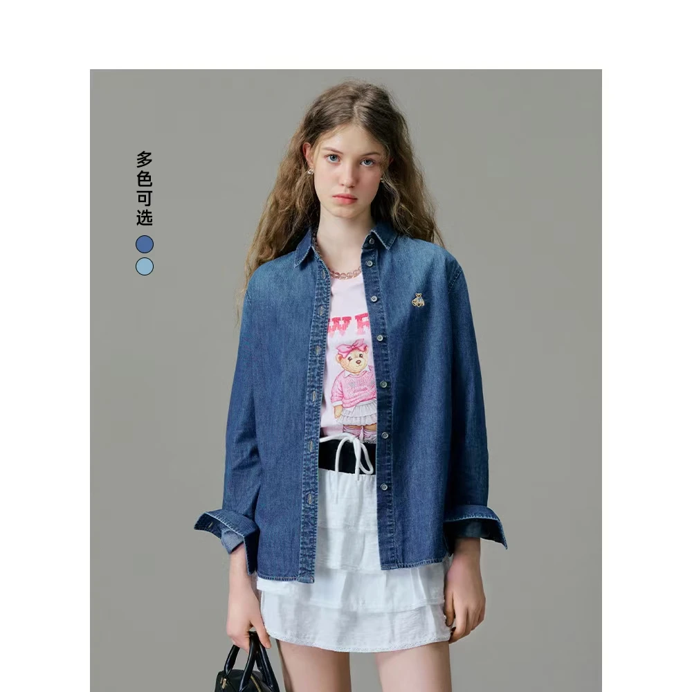 Teenie Weenie小熊女装2025春新款TTYP251204E牛仔衬衫