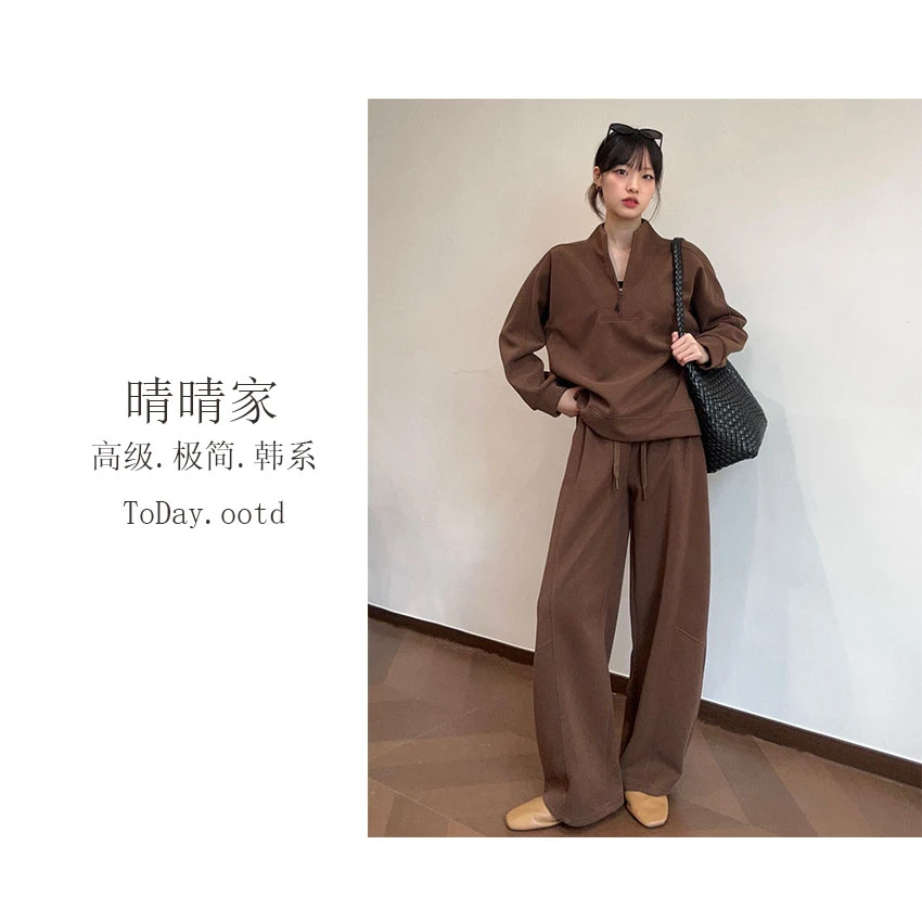 晴晴家-【半拉链套装】秋季韩系百搭通勤半拉链套装3403