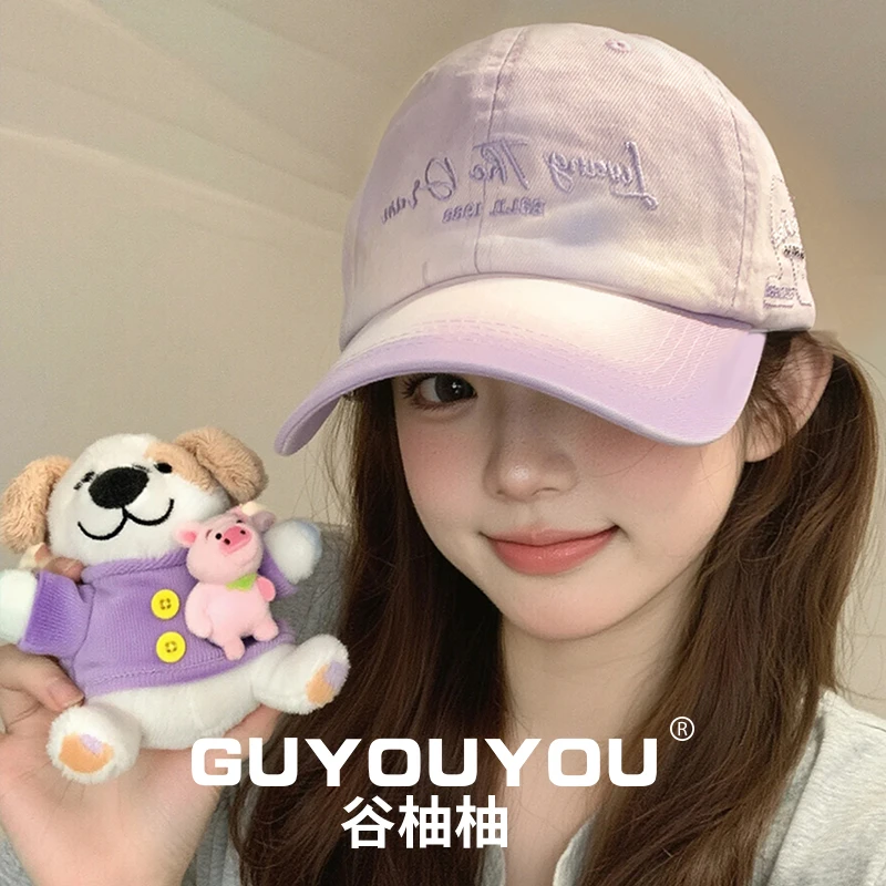 复古渐变刺绣棒球帽女2025新款宽帽檐鸭舌帽大头围显脸小硬顶帽子