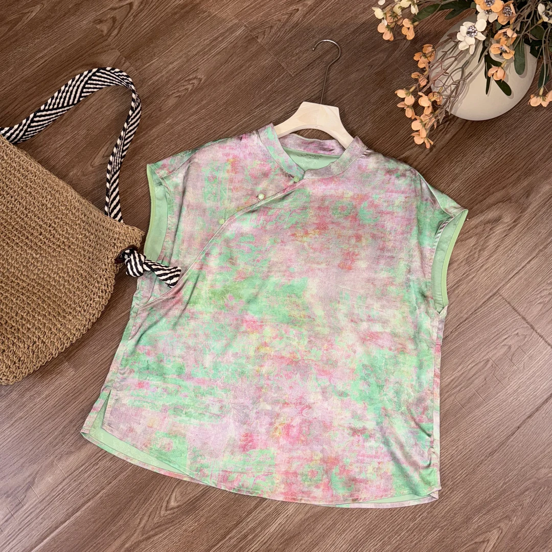 [‌‌‌‌青葵]Z199宽松斜襟显瘦小上衣夏季新中式新款休闲短袖时尚