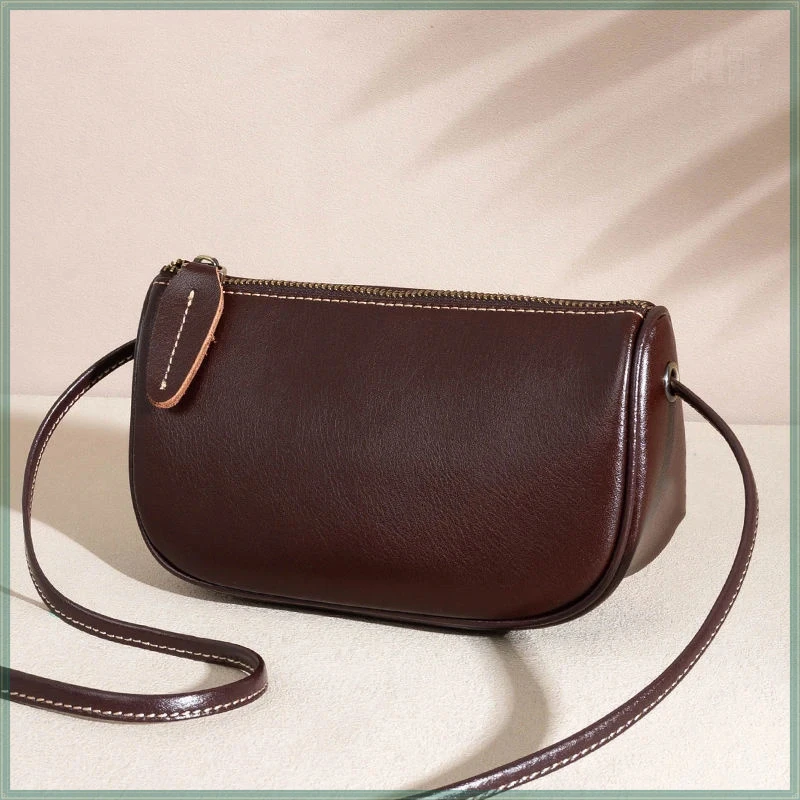 2025新款复古包包女士真皮百搭斜挎包美拉德小方包简约单肩包