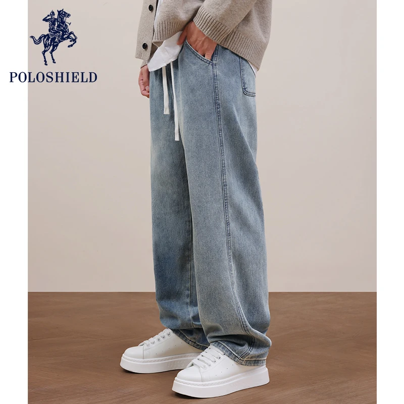 POLOSHIELD保罗希尔德男士男生秋款牛仔裤子男款秋季宽松直筒长裤