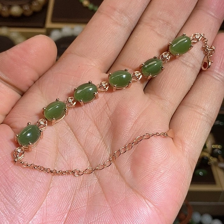 【闪购商品】银S925镶嵌手链和田玉（碧玉）