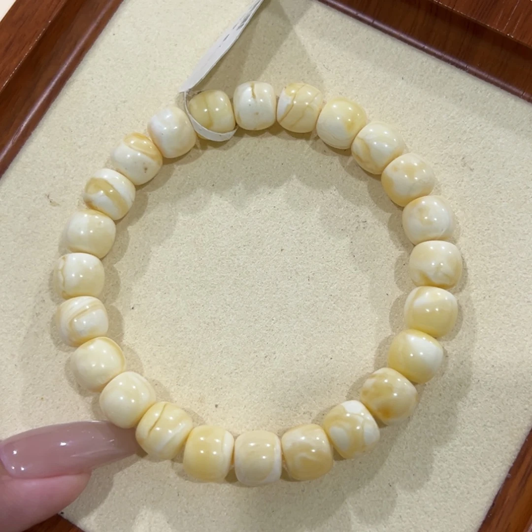 丁***道手链蜜蜡未镶嵌9.2m瓷白老型手串