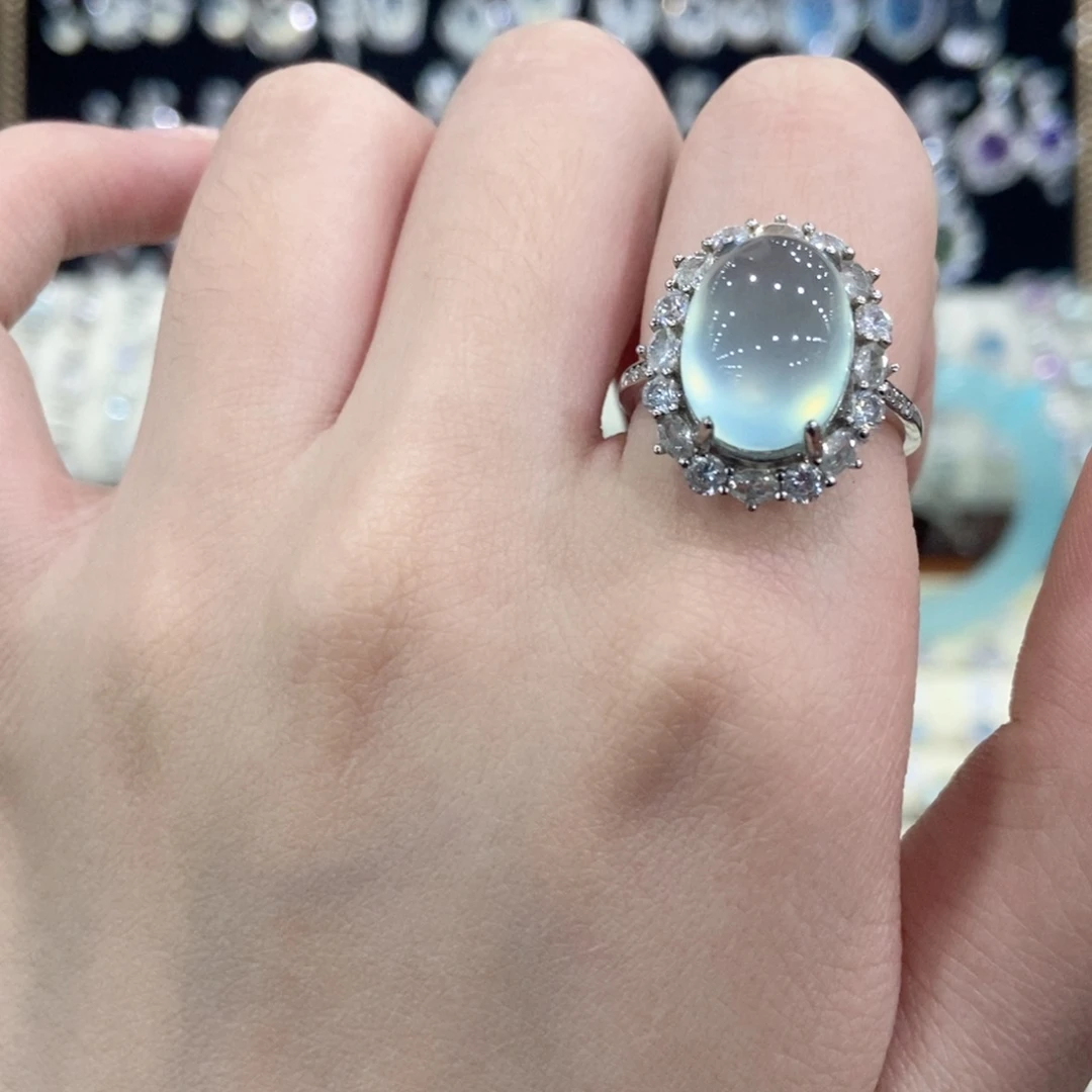 蛇纹石玉银S925镶嵌戒指