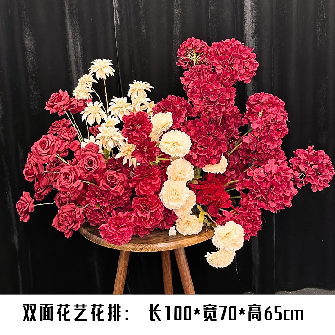 250814红白色系绢花路仿真花花排婚庆道具婚礼堂花艺装饰