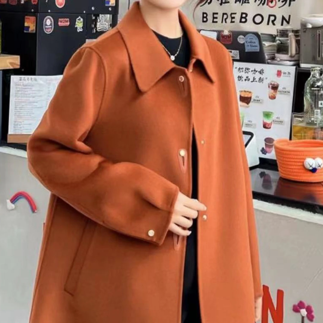 秋冬女款中长款加厚高级感双面羊毛大衣