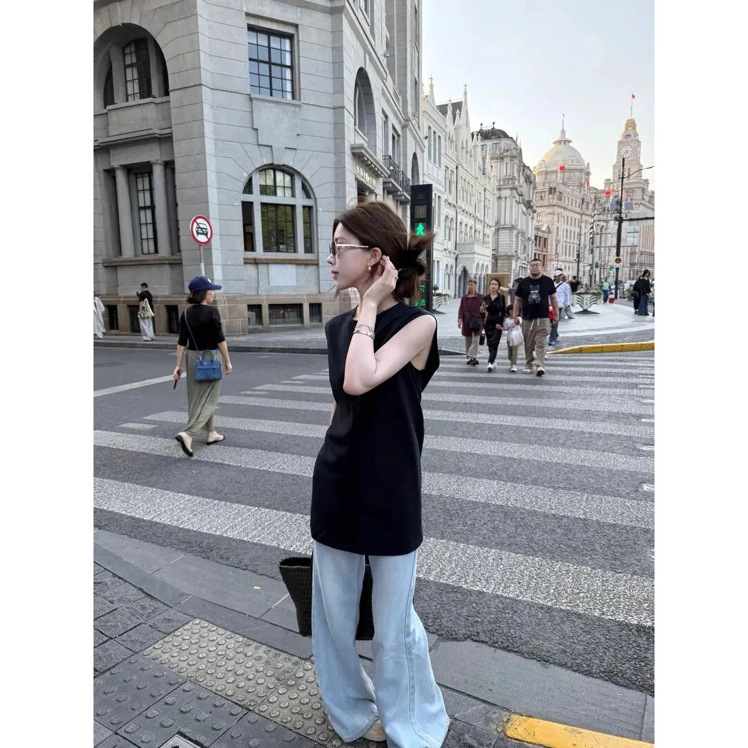 千金清冷感贵系衣服流行时髦简约洋气上衣百搭修身显瘦牛仔裤