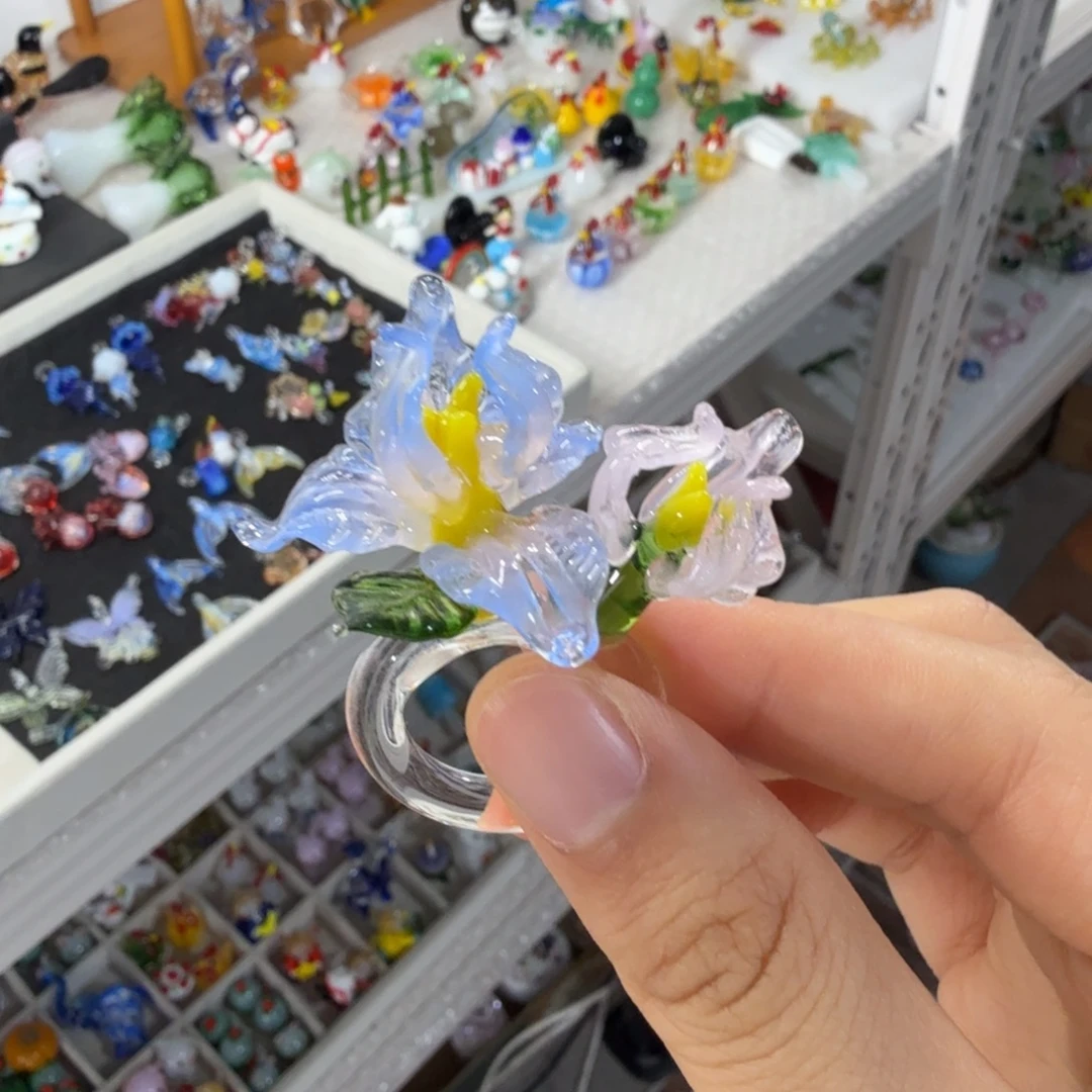 R***R琉璃手工艺品鸢尾花戒指