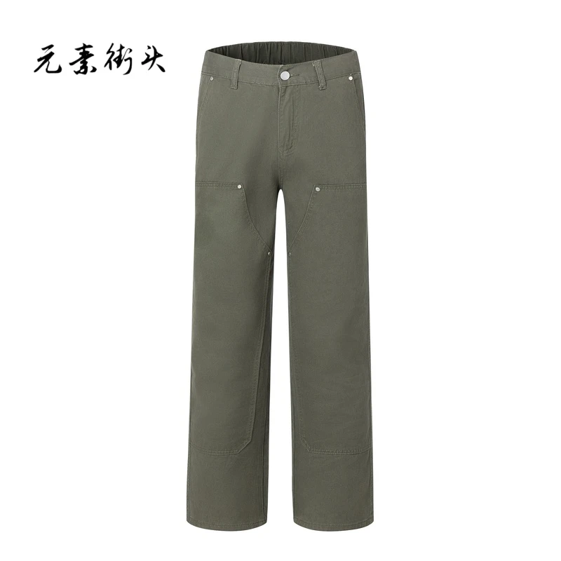 美式百搭复古vintage咖色伐木工装裤男生潮流痞帅宽松阔腿长裤